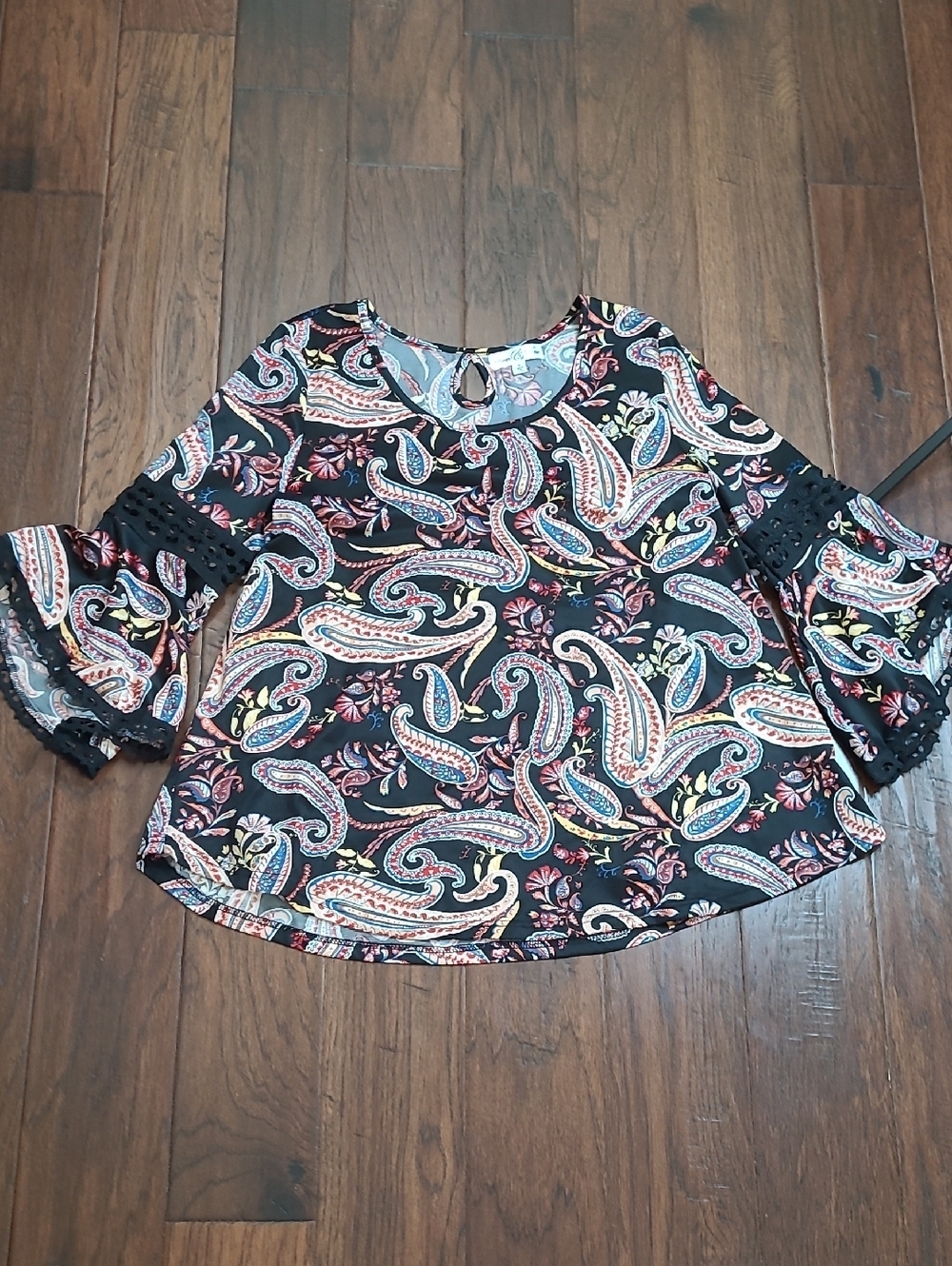 Stem & Vine Paisley Blouse with Crochet Detail on the Bell Sleeves size Large